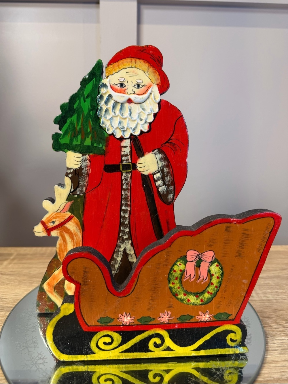 Vtg. Hand Made/Hand Painted Folk Art Textured Santa Claus Napkin Card Holder 10”